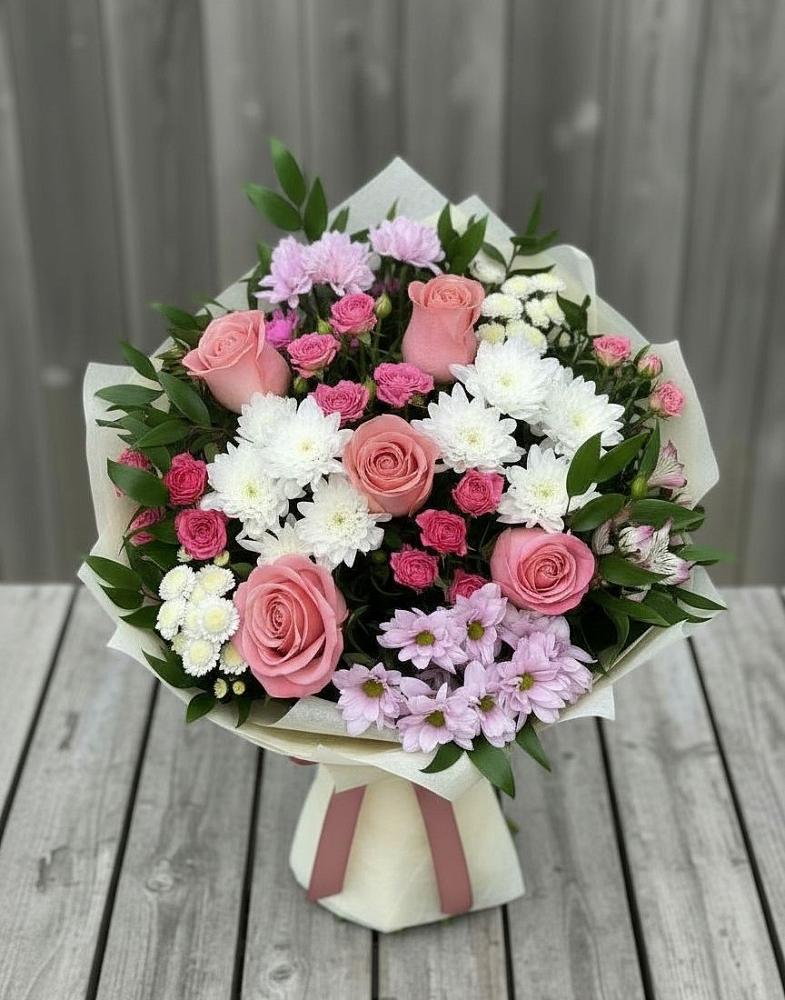 Букет цветов из: Альстромерии, Гвоздики, Розы и Хризантемы в Отрадном Самарская область