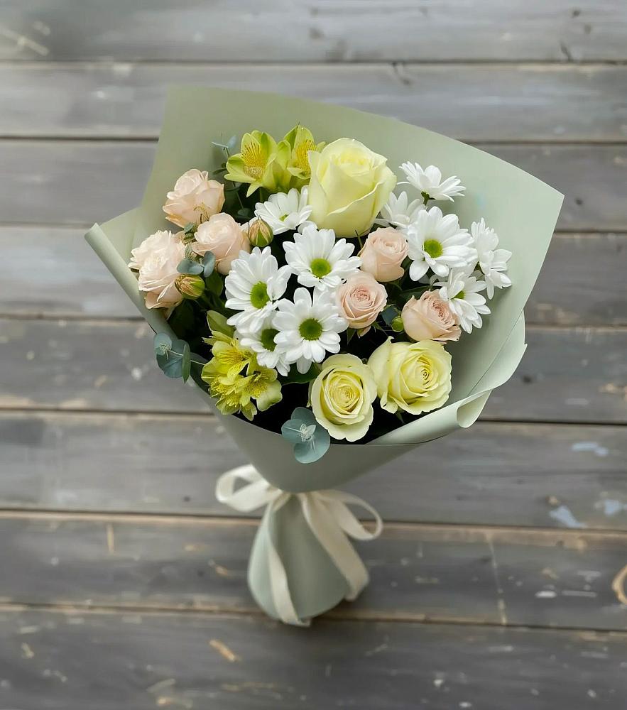 Букет цветов из: Альстромерии, Розы и Хризантемы в Отрадном Самарская область
