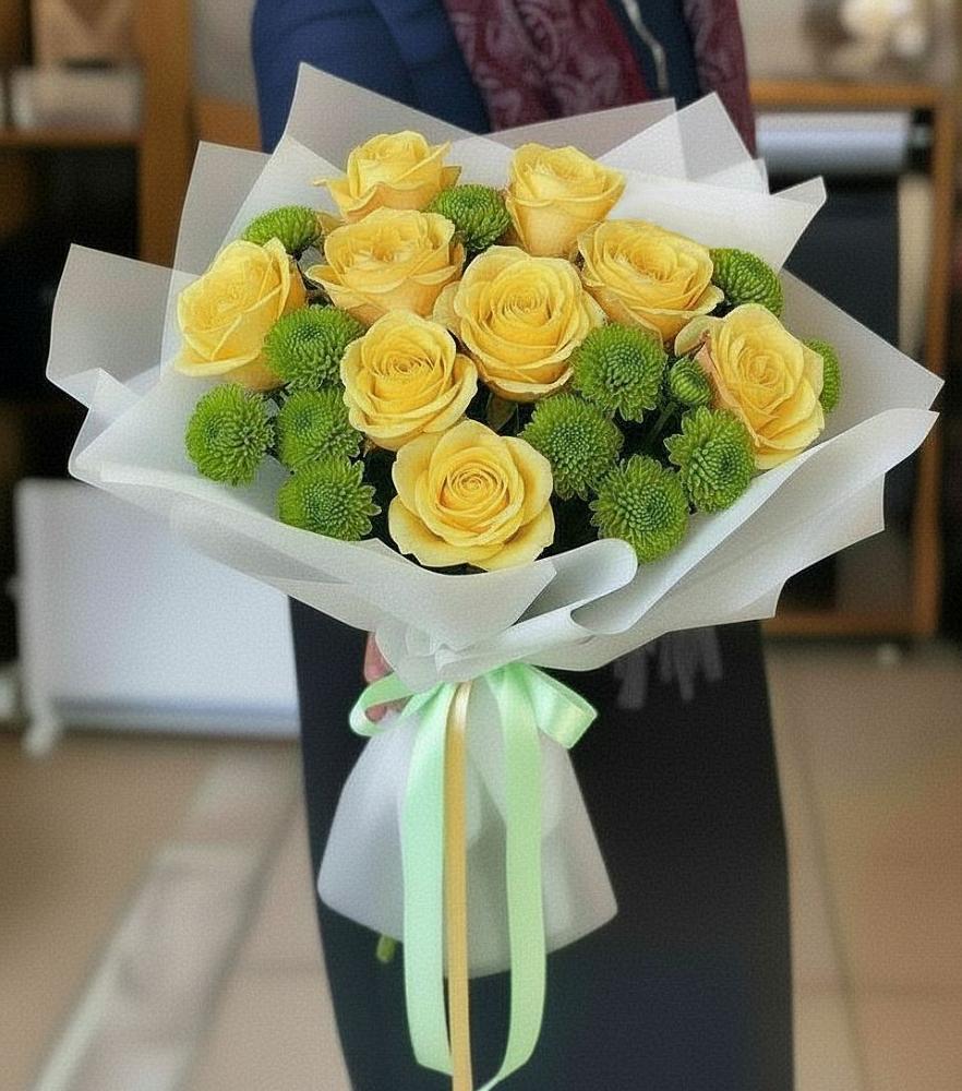 Букет цветов из: Хризантемы и Розы в Отрадном Самарская область