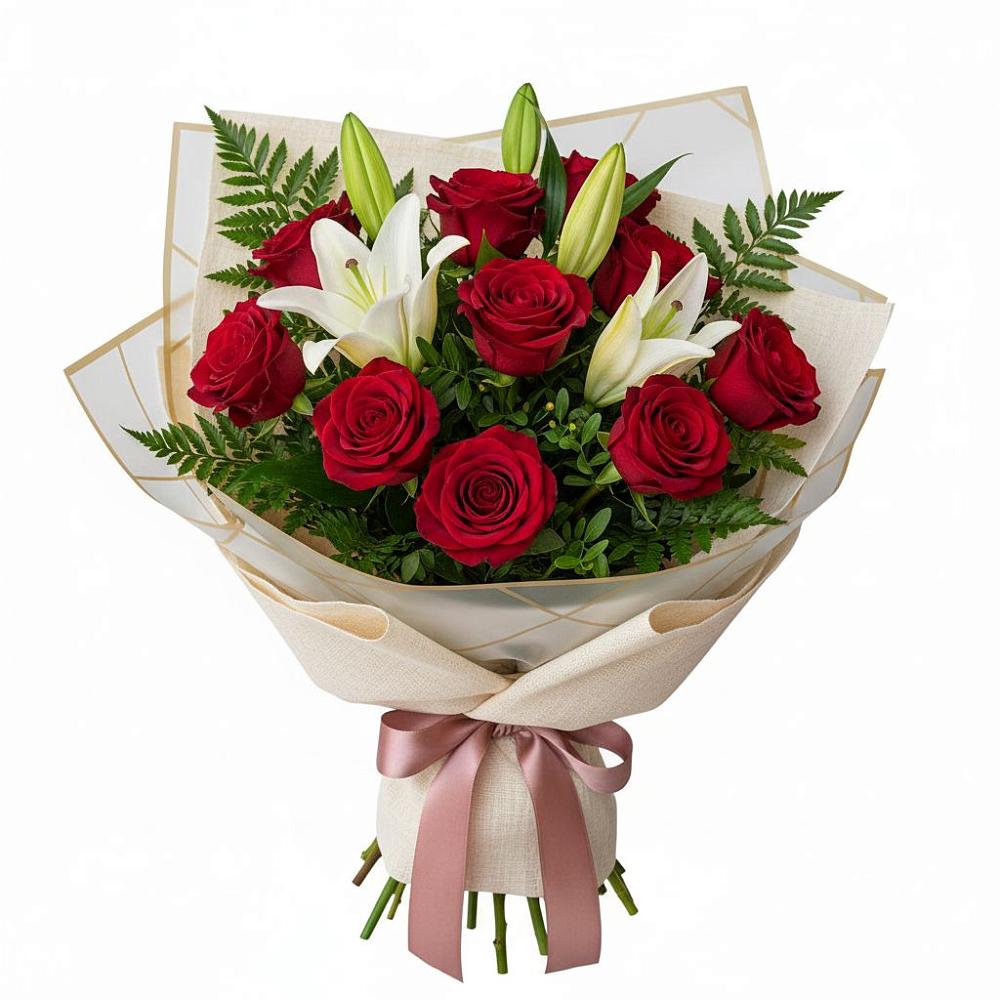 Букет цветов из: Лилии и Розы в Отрадном Самарская область