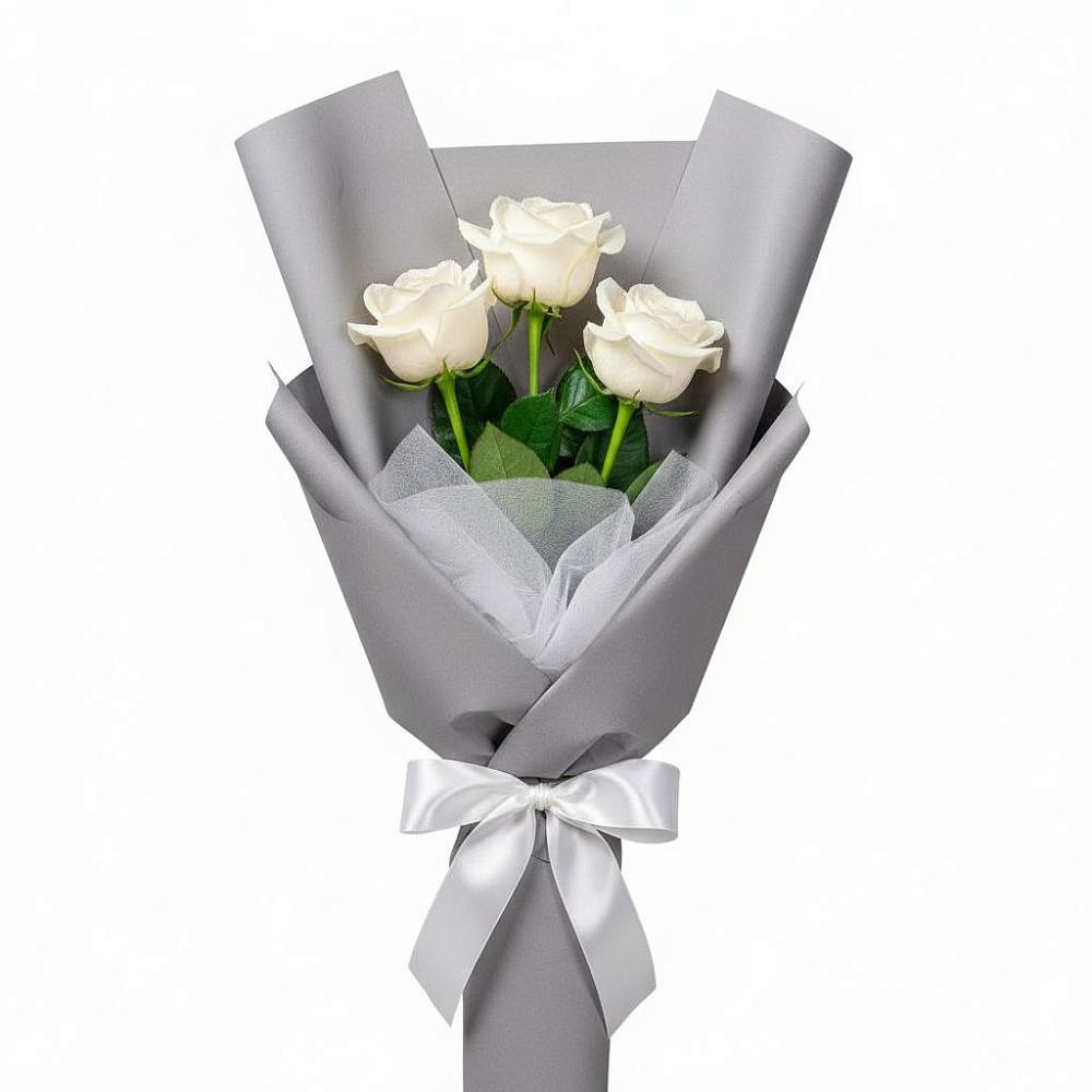 Букет 3 белые розы в Отрадном Самарская область